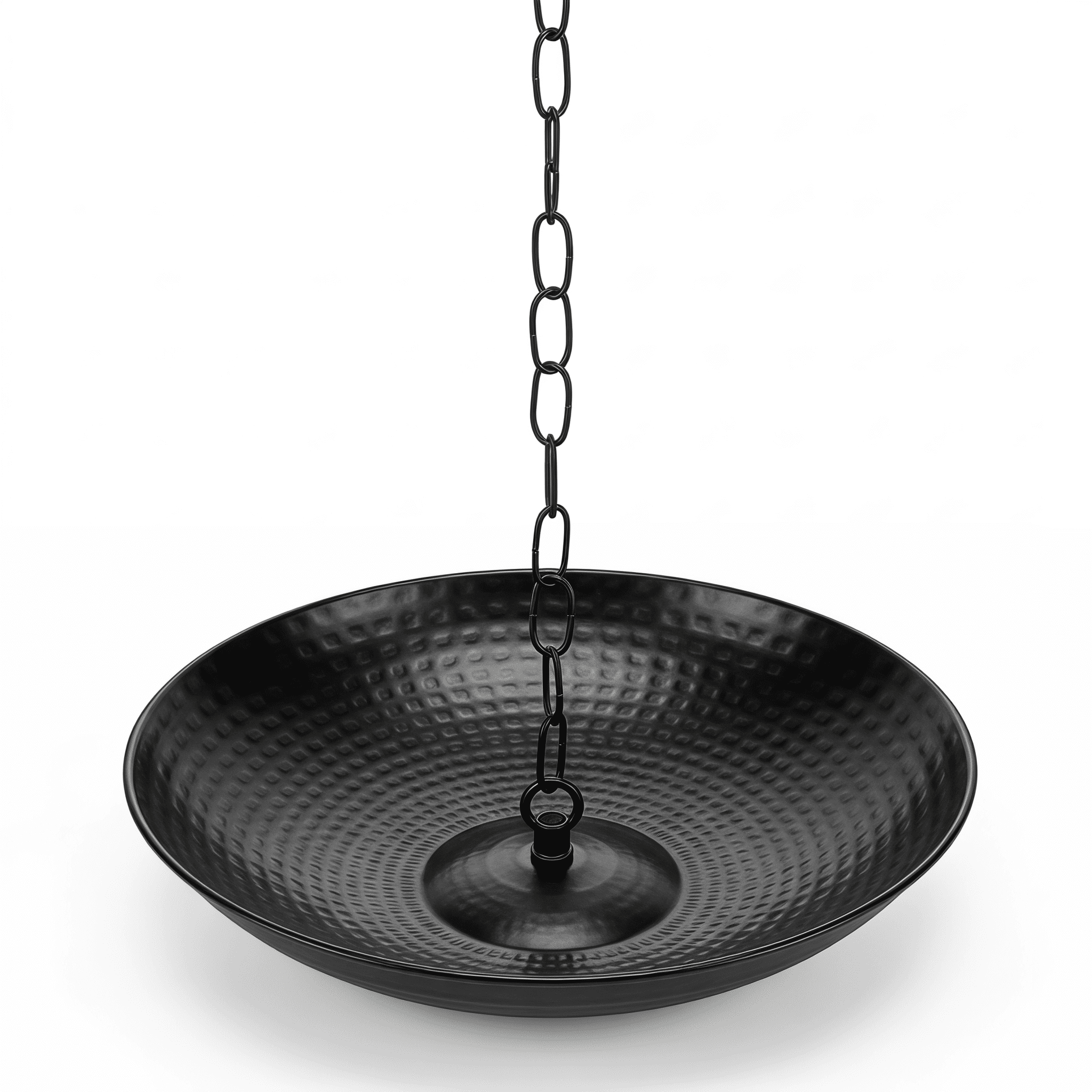Topadorn Matte Black Hammered Metal Rain Chain Basin, 10.7 Inch Decorative Catch Bowl with Hanging Chain, Outdoor Gutter Water Diverter for Garden & Patio