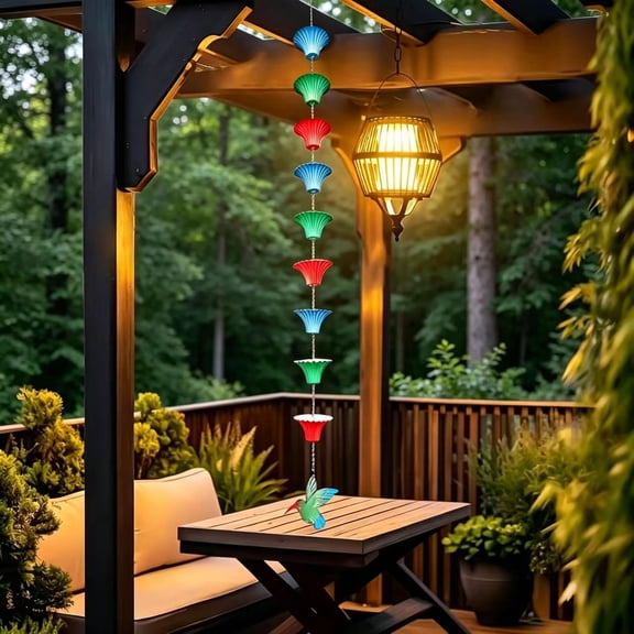 Rain Chain for Gutters Outside, Rain Catcher Chain with Cups and Hummingbird Decor, Rain Catcher Chain no Splash, Replacement Downspout for Gutters, Drainage & Eaves for Summer, 3.9ft