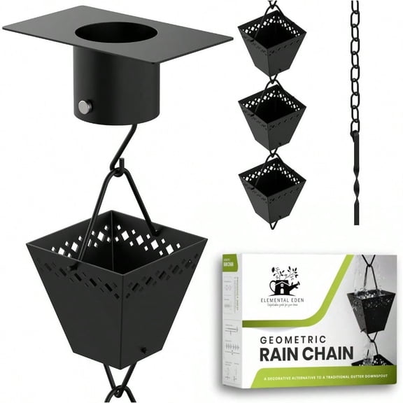 Rain Chain Kit w/Adapter Extension Black Powder Coated Rain Chains for Gutters 10 ft Rain Chain Gutter Chain Downspout Rain Chains for Outside Rain Catcher Rain Chimes
