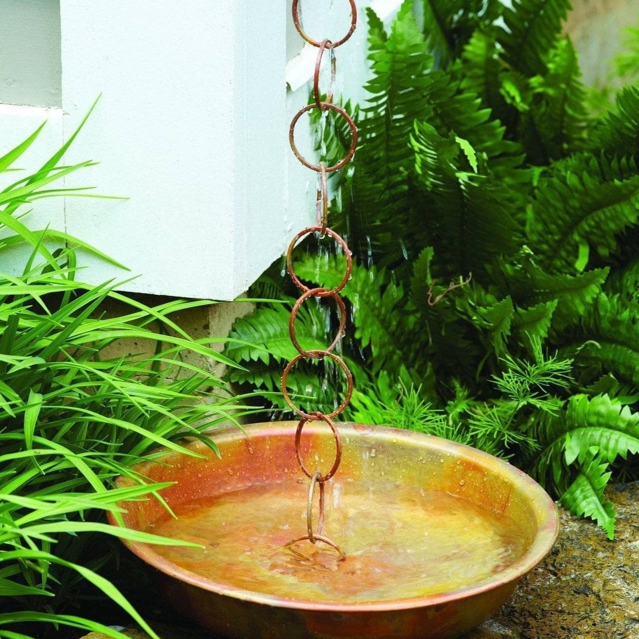 Flamed Finish Metal Rain Chain Receptacle Bowl