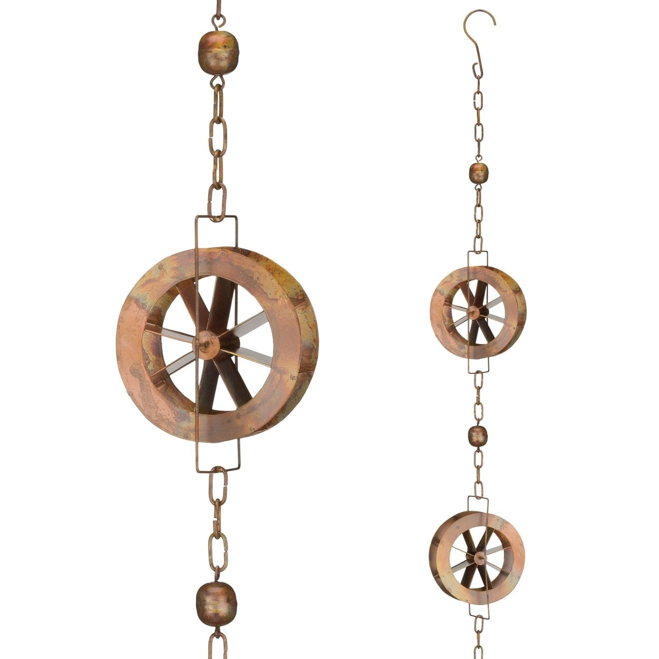 Copper Flame Finish Water Wheel Rain Chain, 100 Inches Long