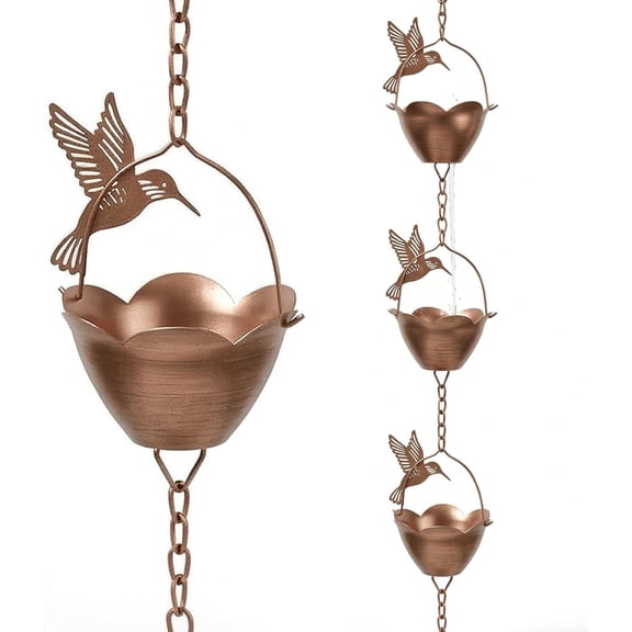 Rain Chain for Gutters, 7.85 FT Metal Hummingbird | 12 Flower Cups, Decorative Hanging Catcher Chain, Downspout Replacement Outdoor