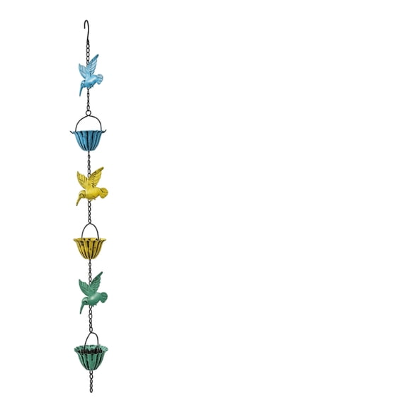Rain Chain with Hummingbird Cups, Metal Rainwater Gutter Diverter for Garden, Pavilion and Outdoor Eaves Decor