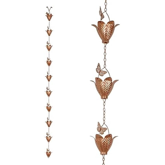 Rain Chains, 8.5 FT Butterfly with 12 Flower Cups Rain Chain Replacement for Gutter Downspouts Outdoor Patio Garden, Adjustable Rain Catcher Chain$$Garden & Patio
