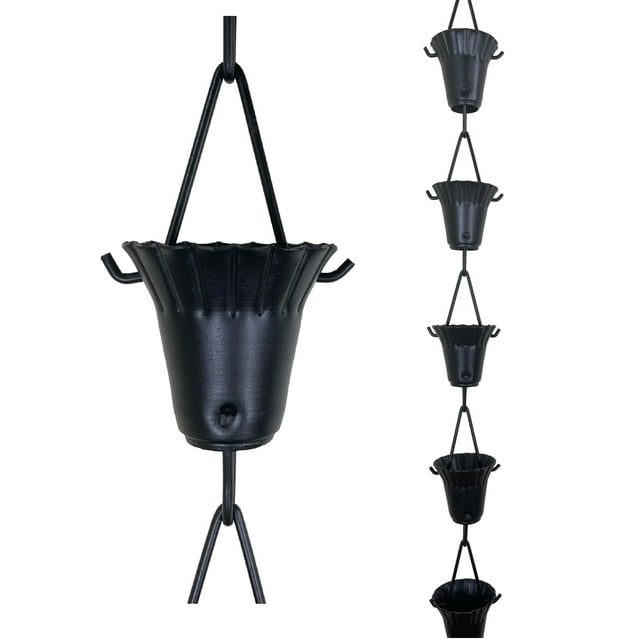Rain Chains by JASINC 8.5 ft Ruffle Rain Chain Black, to Replace Gutter Downspout, Water