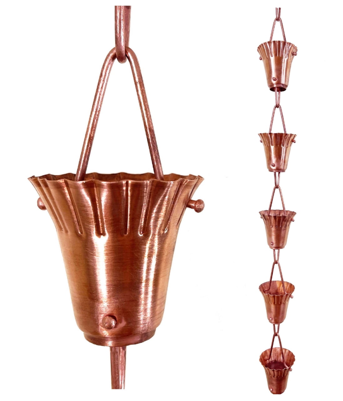 Rain Chains by JASINC 8.5 ft Ruffle Rain Chain Copper, to Replace Gutter Downspout, Water
