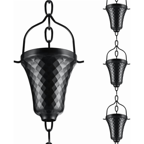 Rain Chains for Gutters Outside Black Powder Coated Downspouts Rain Catcher Diverter Metal Outdoor Decorative, 8.5 FT$$Garden & Patio