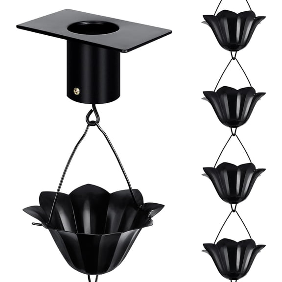 Rain Chains for Gutters Outside Black with Adapter 8.5FT 16 Cups | Catcher Chain Heavy Rain,Rust Resistant,Decorative Downspout Alternative