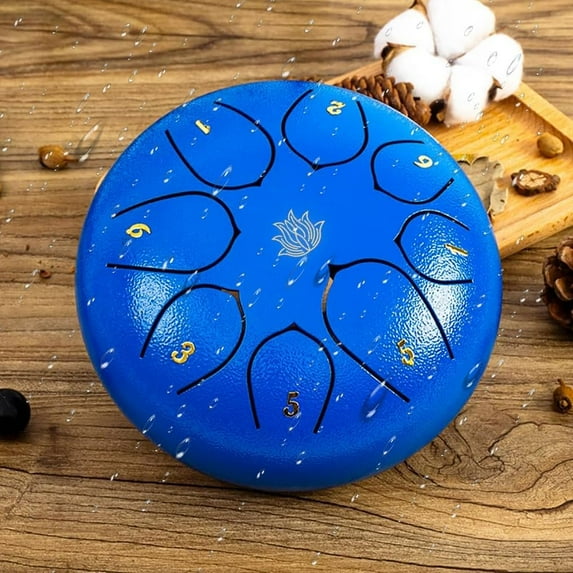 Rain Chime Drum - 8 Note 6 Inch Rain Drum for Outside Garden, with Bag, Music Book, Drumsticks, Mallet Holder and Finger Paddles, Waterproof Musical Rain Drum for Garden (Dark Blue)