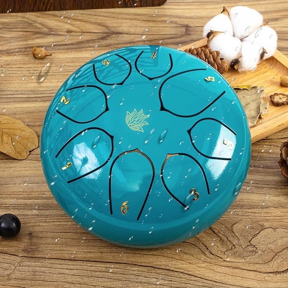 Rain Chime Drum - 8 Note 6 Inch Rain Drum for Outside Garden, with Bag, Music Book, Drumsticks, Mallet Holder and Finger Paddles, Waterproof Musical Rain Drum for Garden (Moss Blue)
