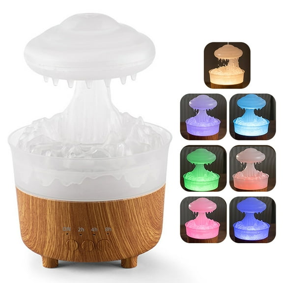 Rain Cloud Aroma Diffuser Stress Relief Water Drops Sounds Diffuser Rechargable with Romote Control Home Bedroom Desk Decor (White,UK)