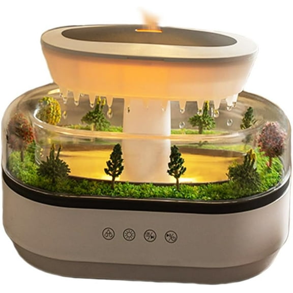 Rain Cloud Aromatherapy Diffuser Air Humidifiers Water Drip,Micro Landscape Essential Oils Ultrasonic Diffuser Flame for Sleeping and Relaxing (white)
