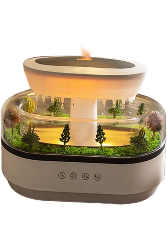 Rain Cloud Aromatherapy Diffuser Air Humidifiers Water Drip,Micro Landscape Essential Oils Ultrasonic Diffuser Flame for Sleeping and Relaxing (white)