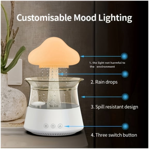 Rain Cloud Humidifier, 300ML Aromatherapy Diffuser with Raindrop White Noise, 7 Color Night Light, USB Type-C Powered, for Bedroom Office