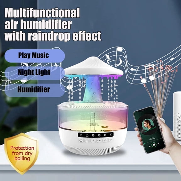 Rain Cloud Humidifier 350ml Essential Oil Diffuser Bluetooth Speaker Raindrop Humidifier with Night Light US Plug