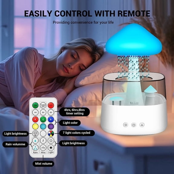 Rain Cloud Humidifier 450ML, Mushroom Aromatherapy Diffuser with 7 Colors LED Night Light, 3 Modes Raindrop White Noise Humidifier for Bedroom, Home Office, USB Powered