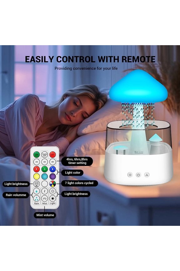 Rain Cloud Humidifier 450ML, Mushroom Aromatherapy Diffuser with 7 Colors LED Night Light, 3 Modes Raindrop White Noise Humidifier for Bedroom, Home Office, USB Powered