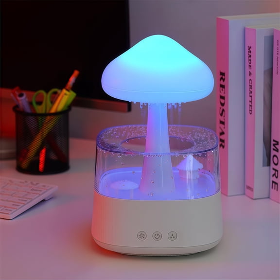 Rain Cloud Humidifier with 7 Color Lights & Rain Sounds - Sleep Aid Essential Oil Diffuser, 3-Speed Rainfall, Timer & Auto Shut-Off Desk Lamp for Bedroom Office