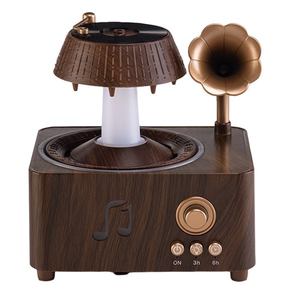 Rain Cloud Humidifier with Bluetooth White Noise, Retro Gramophone Rotating Raindrop Aroma Diffuser, 7 Color Night Light with 3H/6H Timer for Bedroom Office