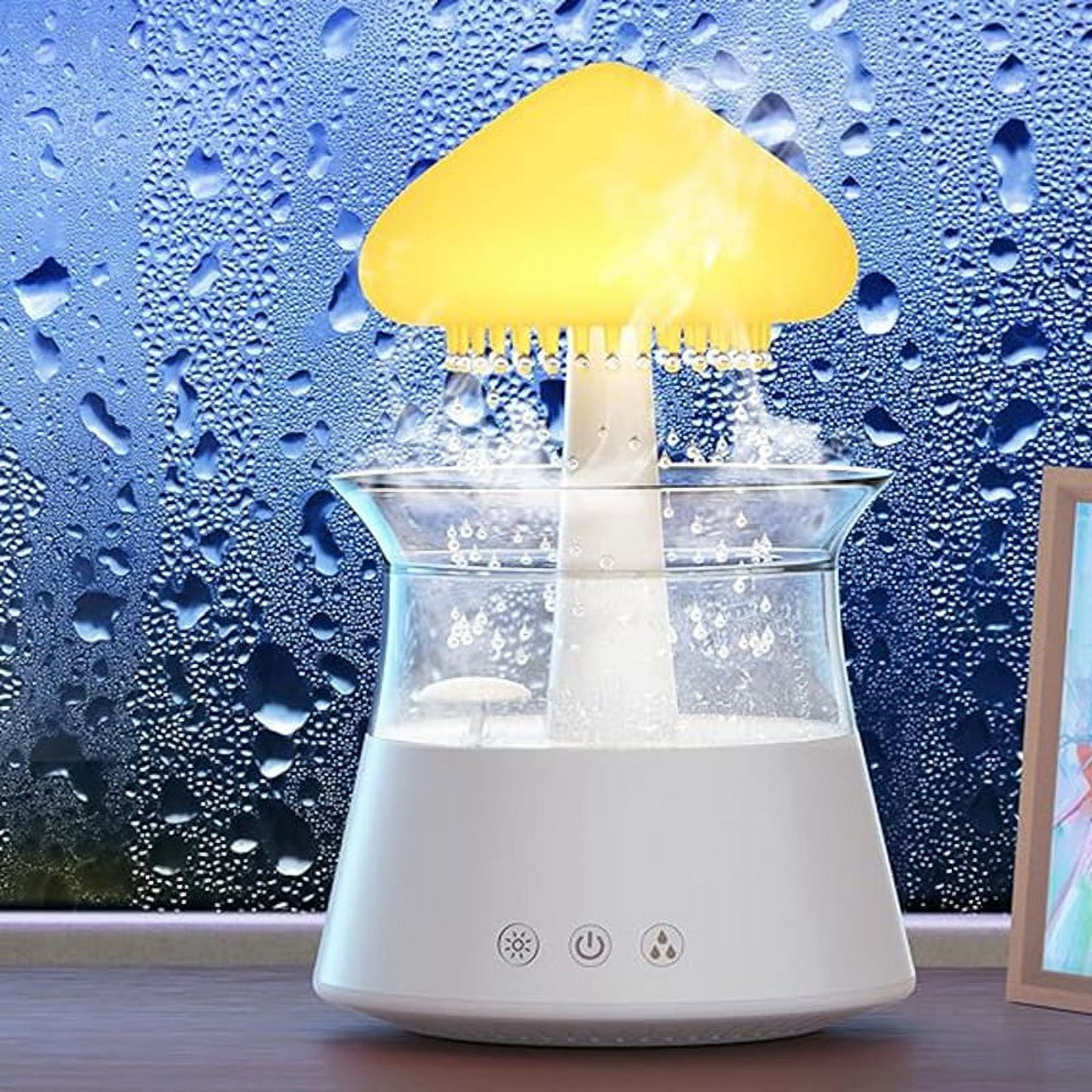 Rain Cloud Humidifier Diffuser with Remote,Water Drip Waterfall Lamp Mushroom Rain Sounds White