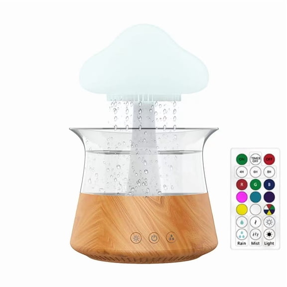 Rain Cloud Humidifier and Essential Oil Diffuser, 3-in-1 Desk Lamp with 7-Color Night Light & Soothing Rain Sounds for Relaxation and Sleep,CH06 Wood - Grain Remote - Control