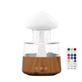 Rain Cloud Humidifier and Essential Oil Diffuser, 3-in-1 Desk Lamp with 7-Color Night Light & Soothing Rain Sounds for Relaxation and Sleep,CH08 Wood - Grain Remote - Control Version