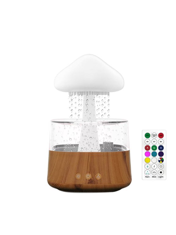 Rain Cloud Humidifier and Essential Oil Diffuser, 3-in-1 Desk Lamp with 7-Color Night Light & Soothing Rain Sounds for Relaxation and Sleep,CH08 Wood - Grain Remote - Control Version