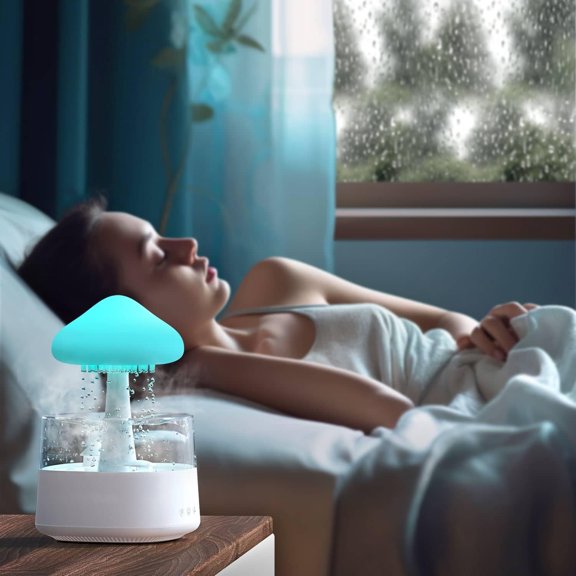Rain Cloud Mushroom Humidifier Lamp Soothing Waterfall Night Light with Rain Sounds, Sleep Aid & Relaxation Desk Lamp, Ideal Gift for Kids, Men, Women Perfect for Birthday, Holiday