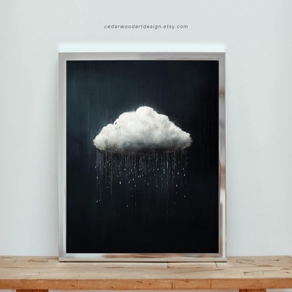 Rain Cloud Print, Vintage Dark Academia Wall Art Home Decor #3226, Stretched Canvas Size 16x24