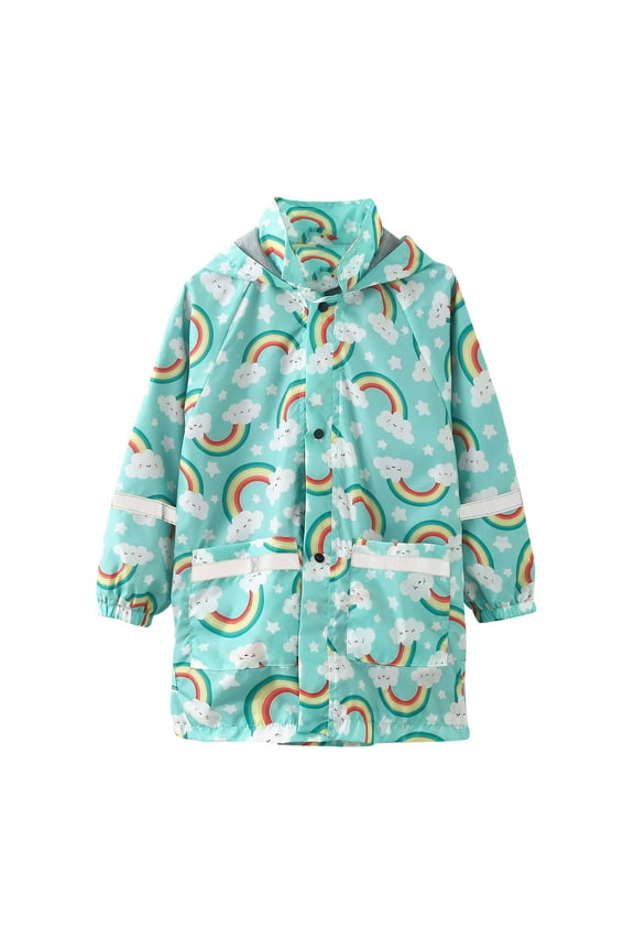 Rain Coat Children Outwear Kids Cartoon Hooded Trench Raincoat Windproof Boys Girls Print Green Panchos Rain 6-7 Years
