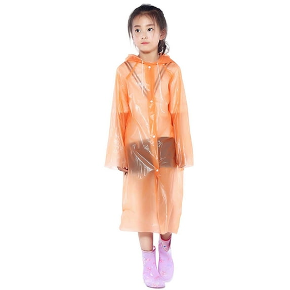 Rain Coat Spring Summer And Autumn Boys And Girls Plain Color Buttoned Thick Raincoats Orange Rain Poncho 5-14 Years