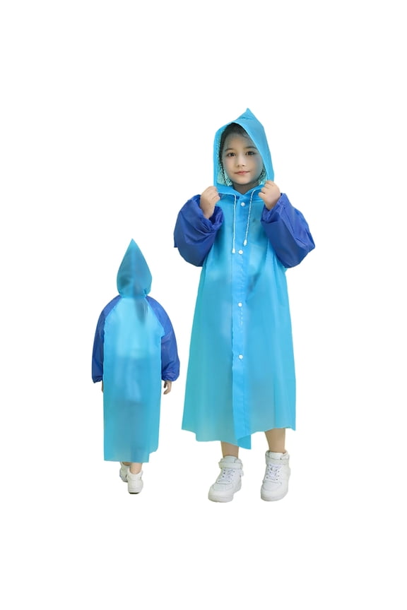 Rain Coat Toddler Winderproof Rain Jacket Buttons Kids Raincoats Outdoor School Poncho for Boys Girls Summer Clothes Blue 5-12 Years