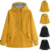 FAKKDUK Rain Coat for Women Waterproof with Hood Lightweight Raincoat for Hiking Outdoor Windbreaker with Pockets Athletic Jacket Women Rain Jacket for Men YellowS