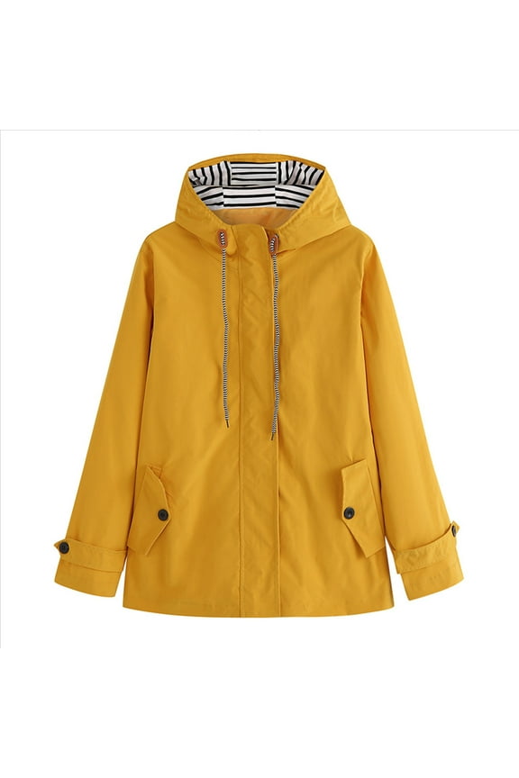 Rain Coat for Women Waterproof with Hood Lightweight Raincoat for Hiking Outdoor Windbreaker with Pockets Athletic Jacket Women Rain Jacket for Men YellowXXL