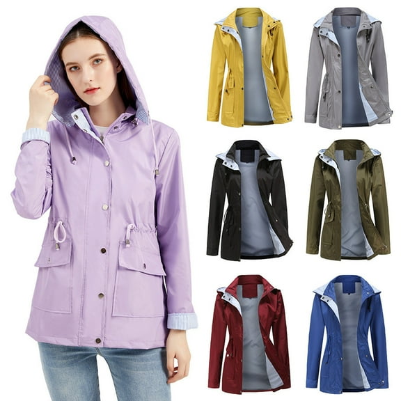 Rain Coat for Women Waterproof With Removable Hood Lightweight Fall Winter Rain Jacket Outdoor Trench Windbreaker Long Raincoats Winter Jackets for Women