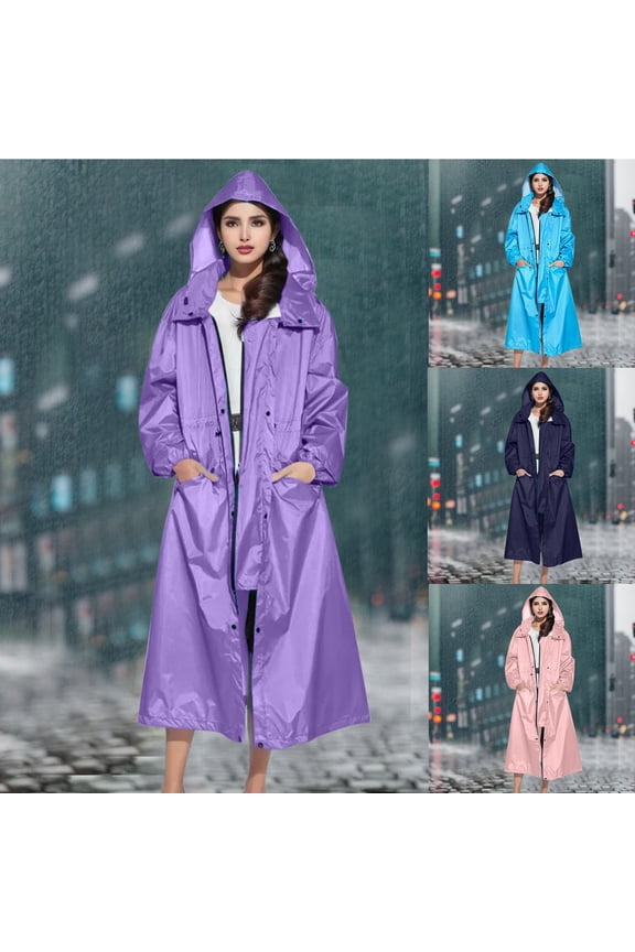 Rain Coat Womens with Hood Lightweight Windbreaker Zip Drawstring Raincoat with Pockets Blue Panchos Rain L