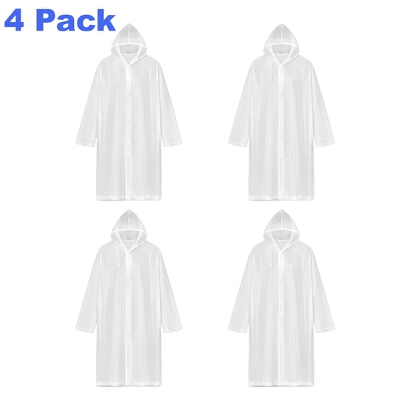 Rain Coats (4 Pack) – Reusable EVA Rain Ponchos for Adults, Rain Jackets for Men Women with Hood, Lightweight Waterproof Rain Gear