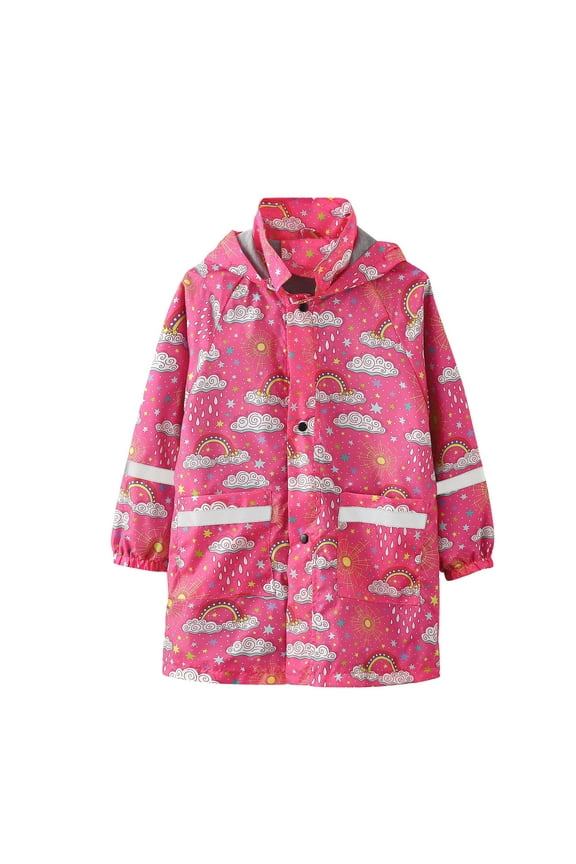 Rain Coats For Girls Boys Kids Hooded Cartoon Print Rain Dungarees Windproof Waterproof Outwear Trench Coat Hoodies Raincoat 2 Years-3 Years