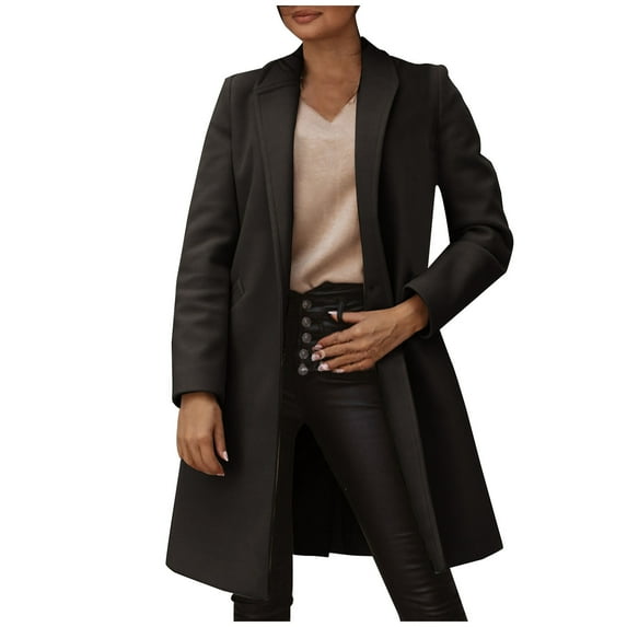 Rain Coats For Women Women's Jackets Trendy Long Sleeves Lapel Mid-Length Button Woolen Coat Solid Slim Fit Mid Length Jacket