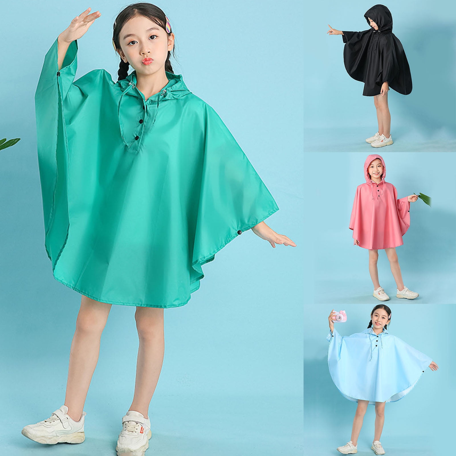 Rain Coats Kids Boys Girls Student'S Solid Color Outdoor Hooded Poncho ...