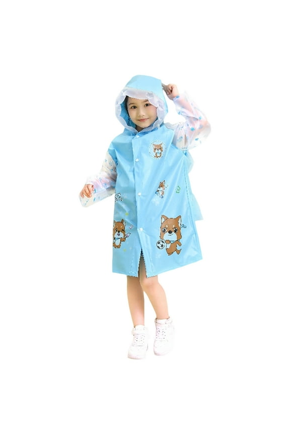 Rain Coats Kids Girls Outdoor Wear With Inflatable Hood Raincoat Lightweight Comfortable Blue Rain Poncho 8-10 Years