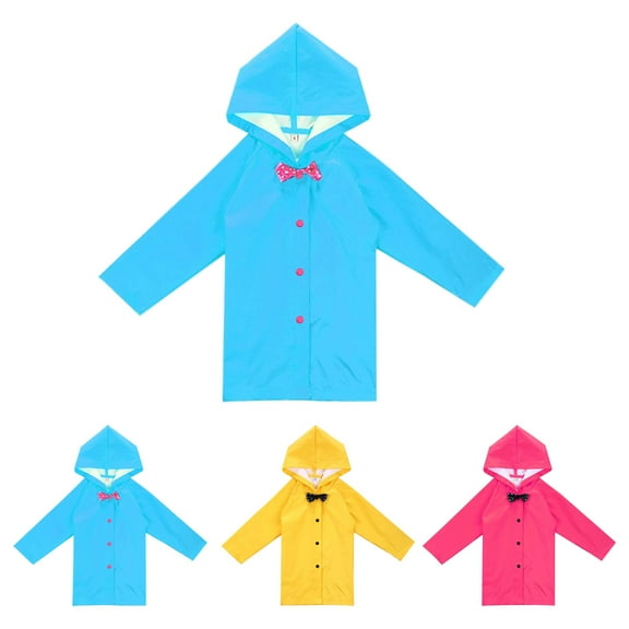 Rain Coats Kids Hooded Button Down Long Jacket Bow Rainwear Raincoat Lightweight Blue Rain Ponchos 5-6 Years