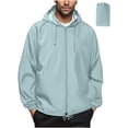 thumbnail image 1 of Rain Coats for Men Packable Waterproof Zip Up Lightweight Hiking Jackets Drawstring Hooded Activewear Rain Jackets Solid Color Loose Warm Casual Outerwear Coats with Pockets, 1 of 8