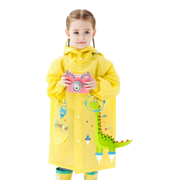 Rain Coats Toddler Children'S Raincoat Kindergarten Primary School Student Dinosaur Rain Gear Yellow Rain Poncho 5-10 Years