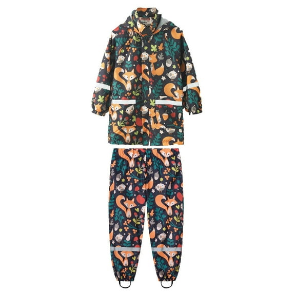Rain Coats for Boys Girls Dinosaurbow Print Button Hooded Windproof Reflective Strip Waterproof Kids Rain Gear