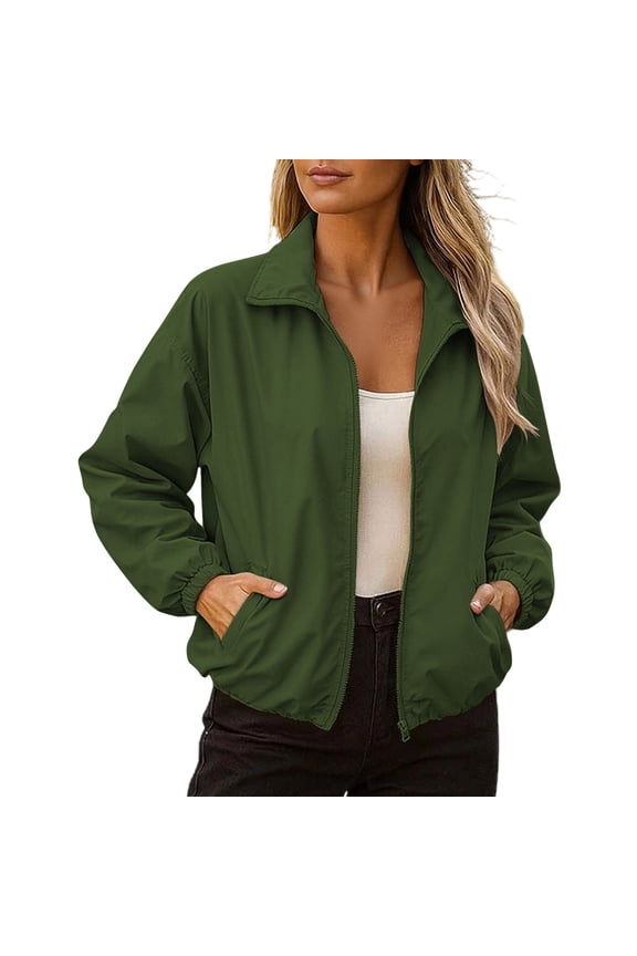 Rain Coats for Women Full Zip Up Casual Outdoor Windbreaker with Pockets Long Sleeve Travel Hiking Loose Fit Cropped Outerwear