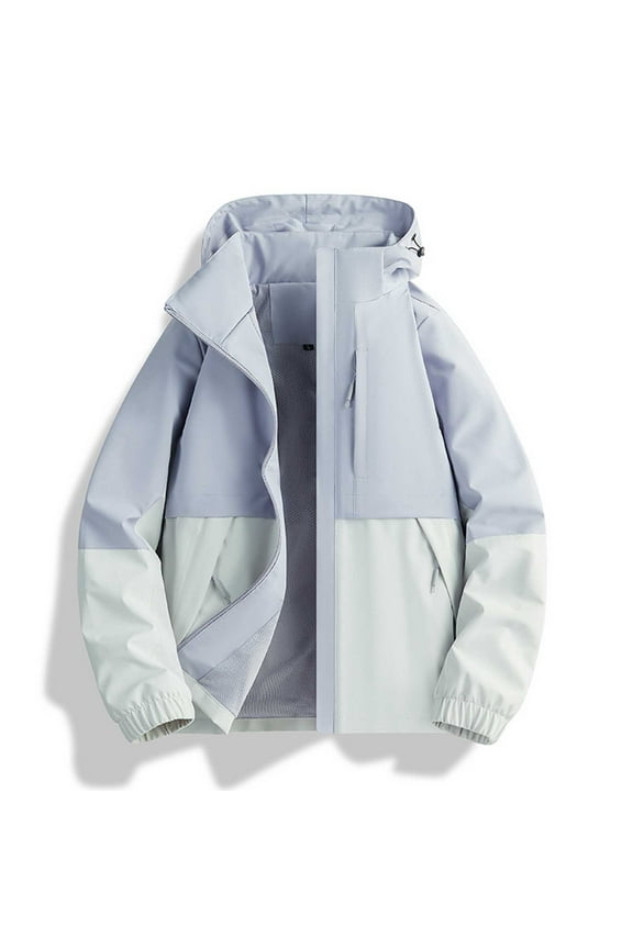 Rain Coats for Women Loose Colour Blocking Waterproof Single Layer Outdoor Mountaineering Clothing Long Sleeve Hooded Rushing Jacket Top Jacket