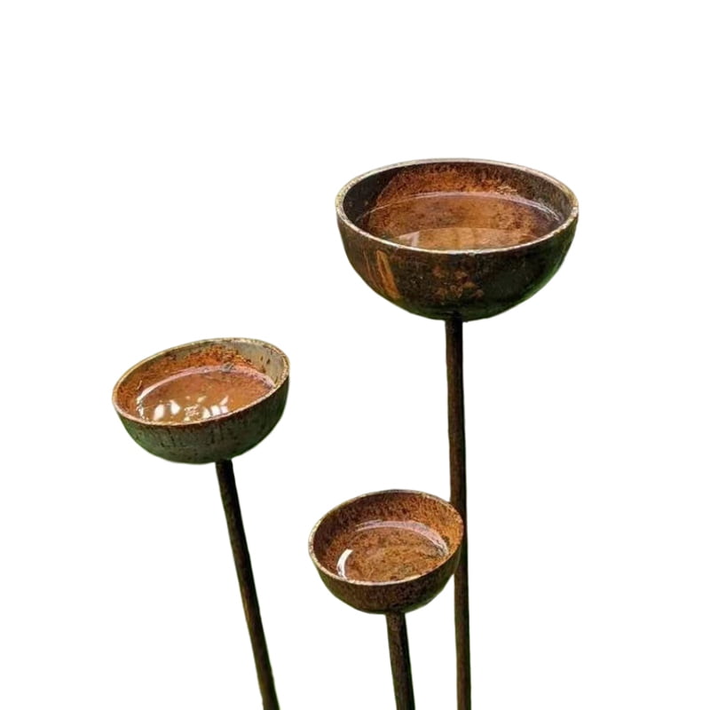 Rain Collectors, Rusty Bird Feeder Set Of 3 For Outdoor Garden Decoration, Insect Watering Station