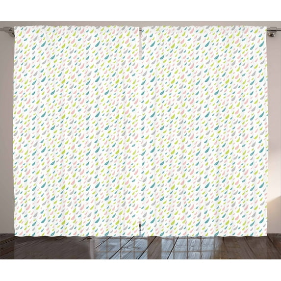 Rain Curtains 2 Panels Set, Childish Soft Pastel Color Hand Drawn Scribbled Droplet Figures Repeating Pattern, Window Drapes for Living Room Bedroom, 108W X 108L Inches, Multicolor, by Ambesonne