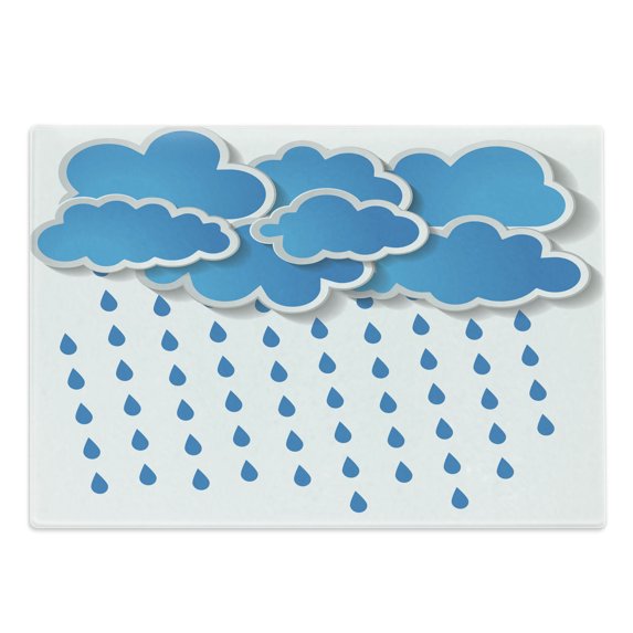 Rain Cutting Board, Trippy Convective Cloud Group Like Savannah Forecast Drips Theme Autumn Rain, Decorative Tempered Glass Cutting and Serving Board, Large Size, Blue White, by Ambesonne
